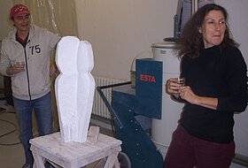 Christiane Messerschmidt with her sculpture